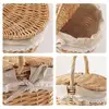 Wicker Picnic Basket With Lid Handle Picnic Hamper Handmade Willow Woven Storage Hamper Outdoor Camping Fruit Basket Container 6