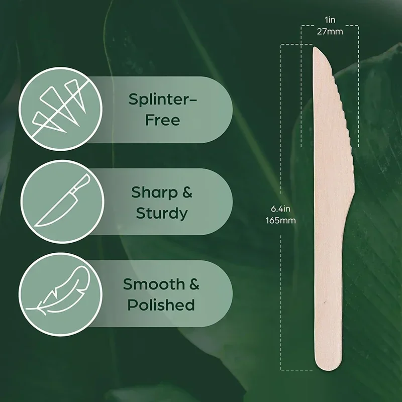 50/100Pcs Disposable Wooden Knives, 6.5-Inch Compostable Knives for Banquet Parties Camping Weddings Dessert cake Safety knife