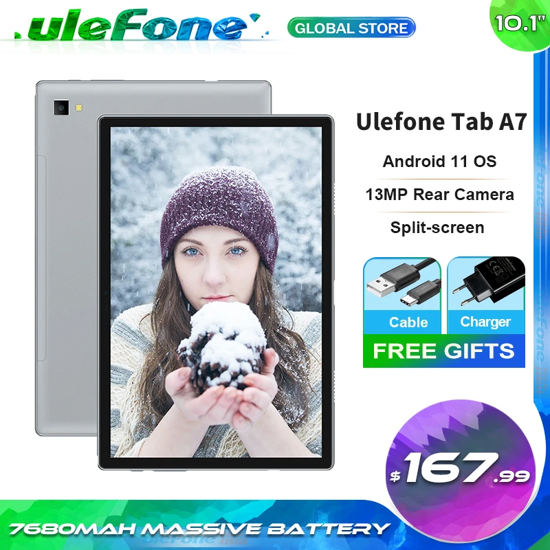 Ulefone Tab A7 Tablets 10.1 inch Android 11 7680 Massive Battery 4GB RAM 64GB ROM 13MP Rear Camera Dual 4G Phone Call Tablet PC cellphones android