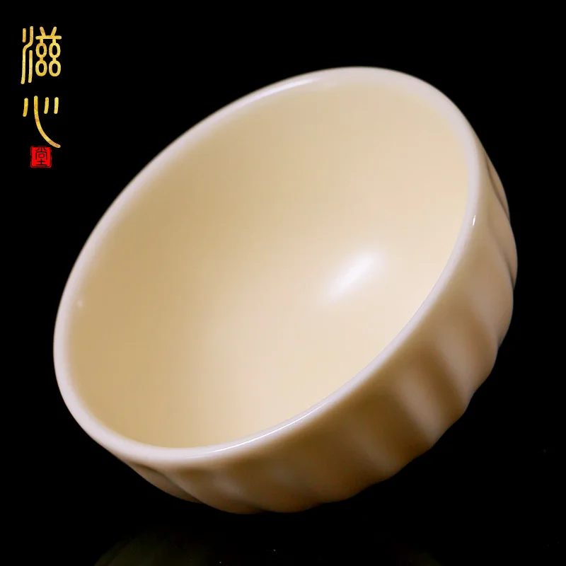 

Zixin Tang Chen Chunfa Handmade Kiln Master Ceramic Tea Ivory White Ru Porcelain Personal Cup