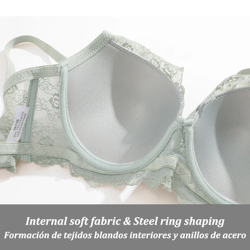Floral Lace Bra Women Plus Size Bras Sexy Push Up Bra Adjustable Strap Bras For Women Perspective Gather Up Brassiere Plunge Bra