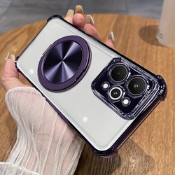 Magnetic 360° Rotation Holder Plating Airbag Protective Bumper Case with Transparent Camera Shield for Realme 15 Pro (Purple)