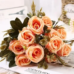 Elegant Retro Artificial Roses Bouquet for Bridal and Home Decor (Orange)