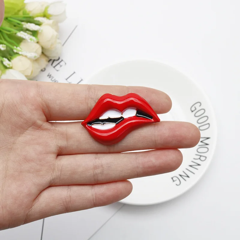 Sexy red lip oil drop brooch personalized versatile enamel clip scarf buckle women accessories fashionable accessories gifts