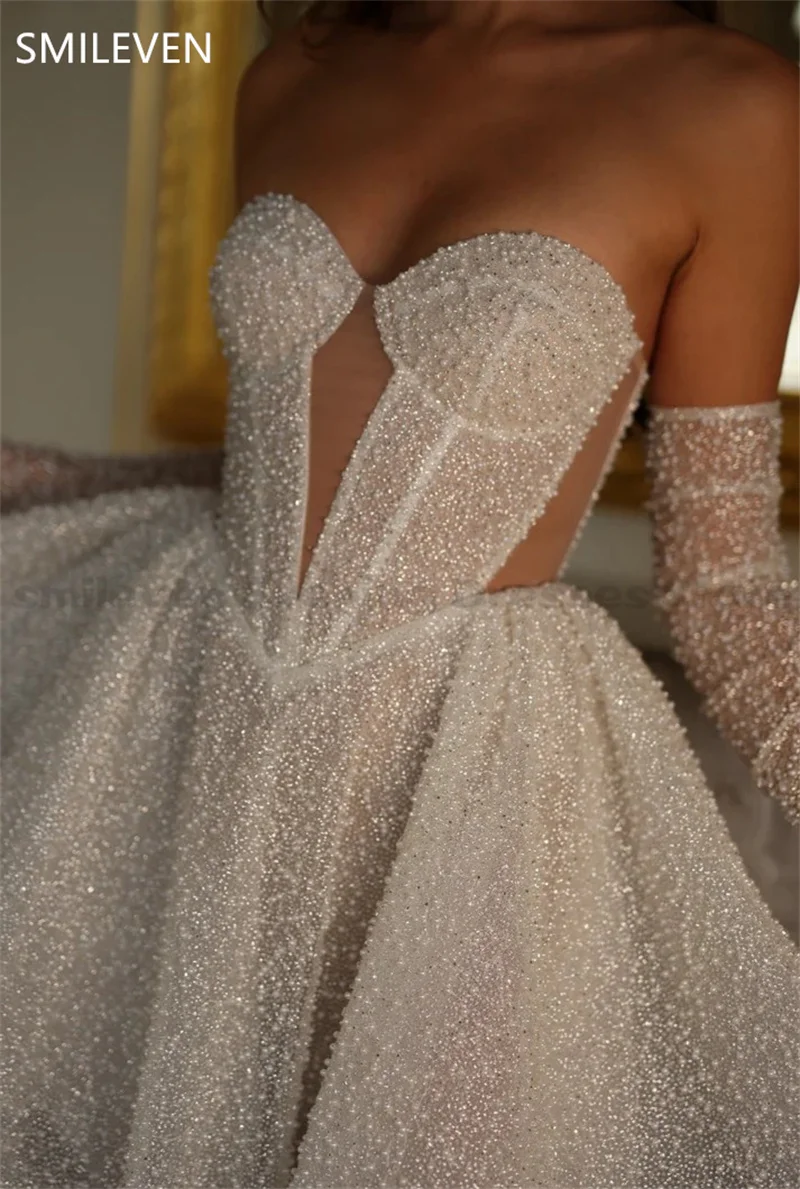 Black Glitter Long Sleeve Prom Dress Sweetheart Neckline
