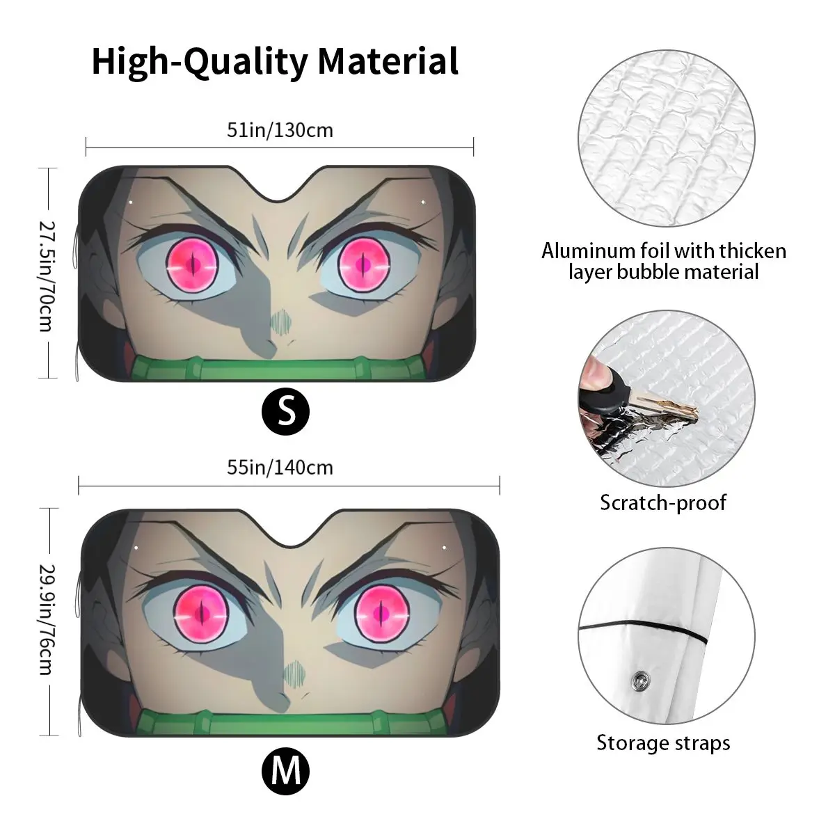 Kamado Nezuko Demon Slayer Sunshade Windscreen Personality Car Front Window Visor 70x130cm Sun Visor Ice Shield Dust Protection