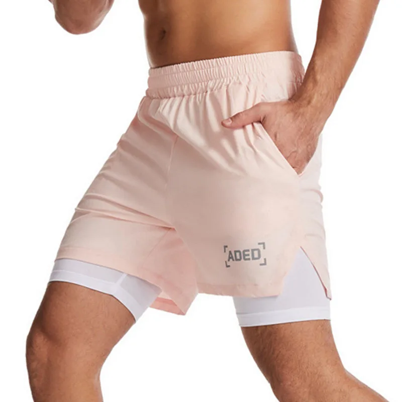 Muscle sports shorts quick drying woven double-layer fitness running casual men clothing