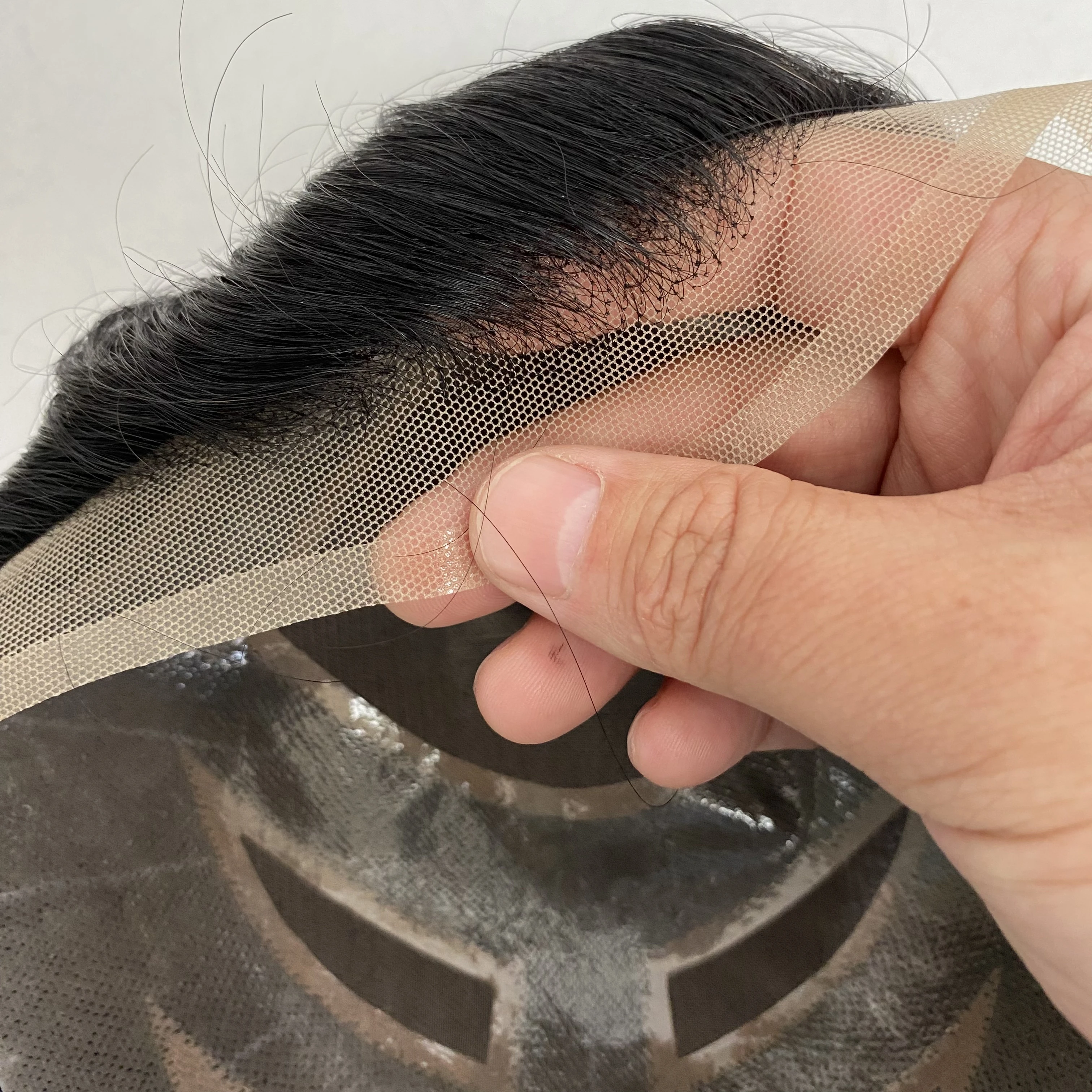 Brazilian Virgin Human Hair Replacement 8x10 #1b Black Color 32mm Wave 4 Eyes Mono Lace Front Toupee for Men