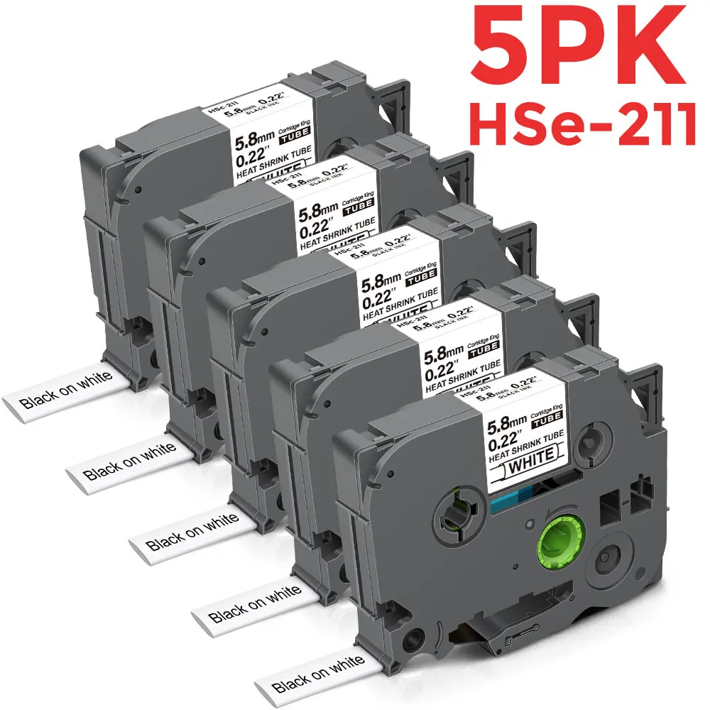 5PCS-5-8mm-Heat-Shrink-Tube-Label-Tape-HSE211-HSe-211-HSe-211-Black-on ...