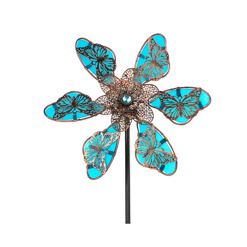2025 New Metal Craftsmanship Ornaments Luminous Butterfly Inserts Patio Outdoor Decoration Wrought Iron Windmill Butterfly Decoration Garden Art Decor Windmill Toys Garden Windmill