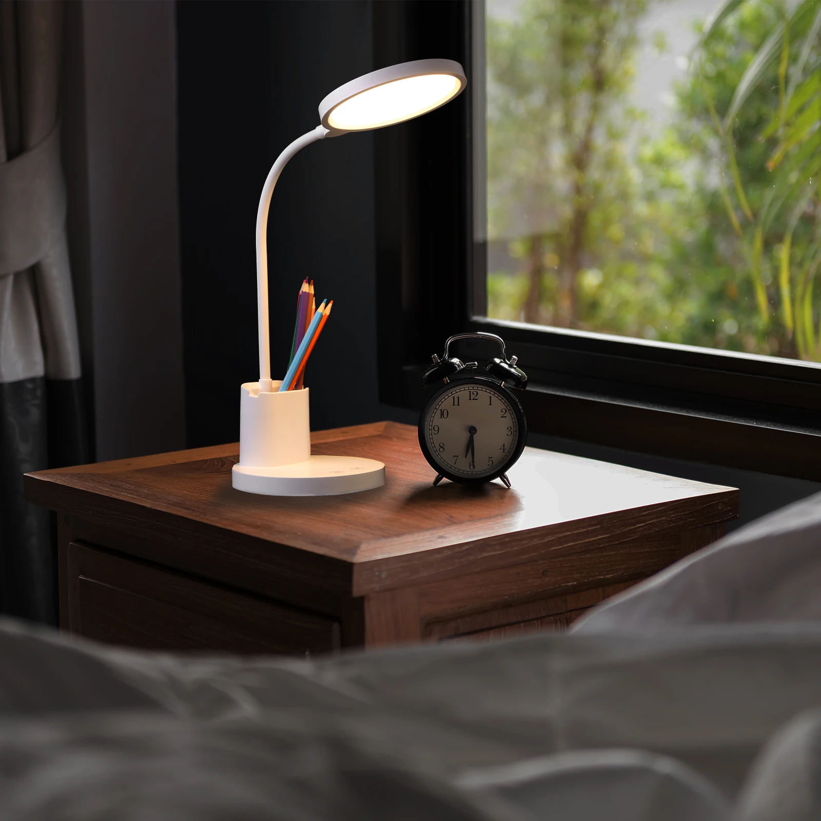 White LED Touch Control Dimmable Table Lamp with Pen Holder