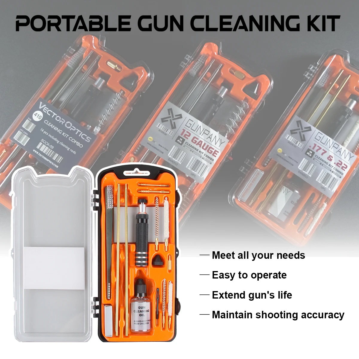 VectorOpticsGunCleaningSetsPortableHuntingAirgunCleaningToolkitRiflePistolCalibre