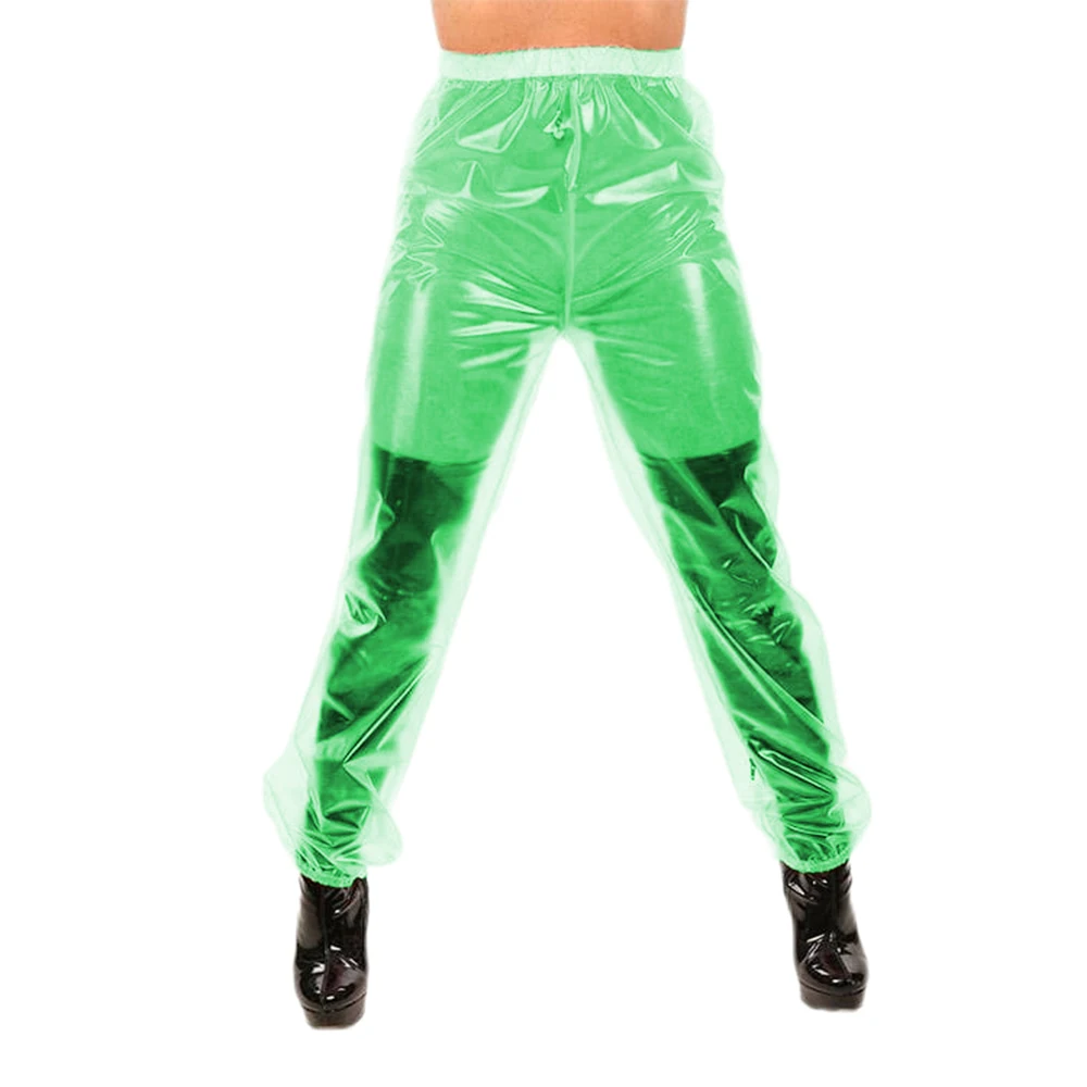 Plastic broek vrouwen hoge taille transparante PVC broek losse straal mond waterdichte broek, zwart, L