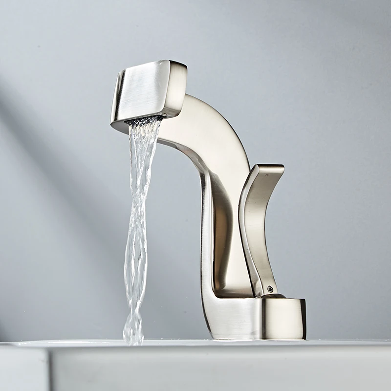 Description Picture 3 of itemBrushed Luxury Washbasin Faucet Bathroom Deck Mounted Waterfall Hot Cold Water Sink Mixer Tap Modern Creative Design Brass Crane
