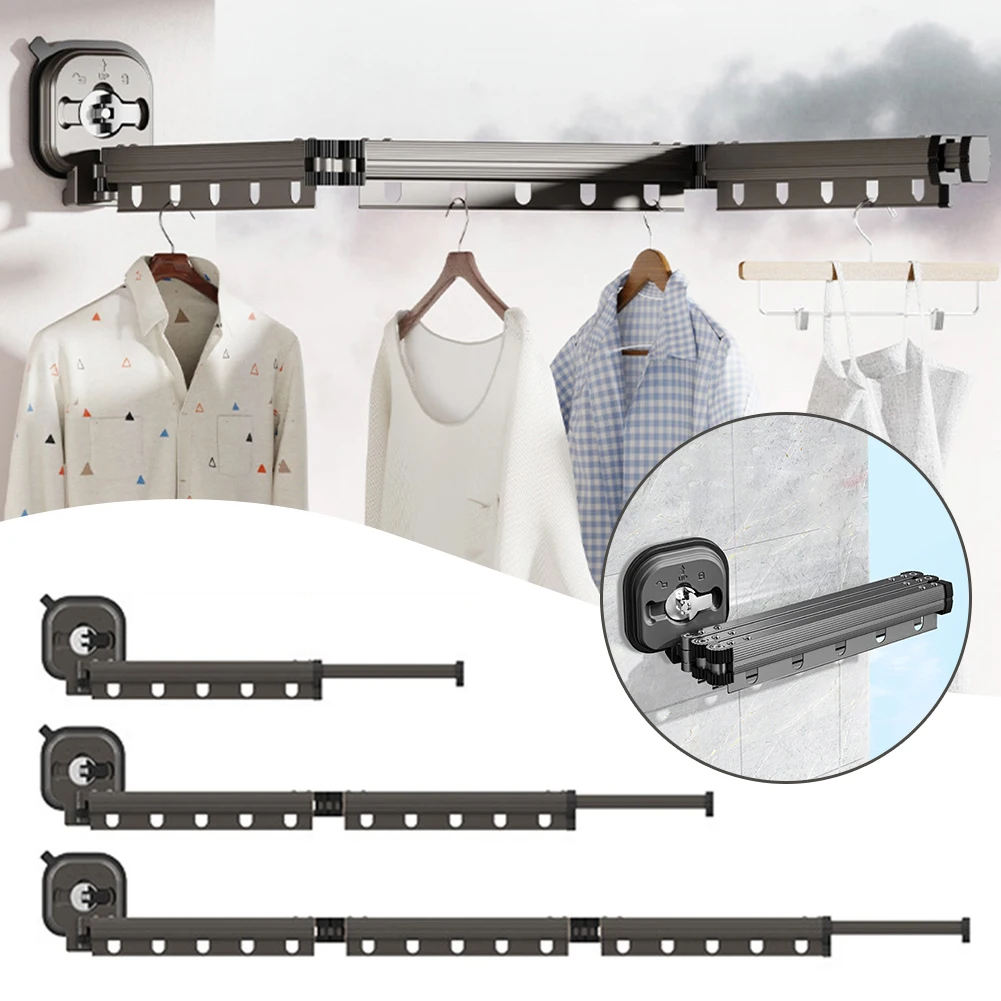 Suction Cup Wall Mount Folding Clothes Drying Rack Space-Saver Mudroom Balcony Invisible Telescopic Clothes Drying Rack Hanger 2