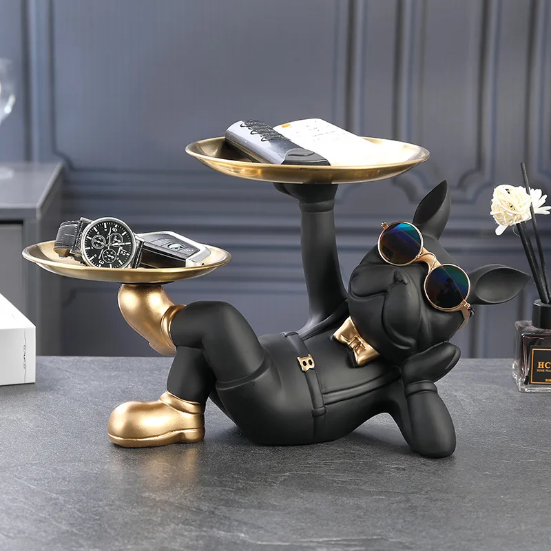 

Home Decor Figurine Resin Fruit Tray Sculpture Desk Storage for for Tabletop Animal Crafts Ornament Cool Bulldog Statue