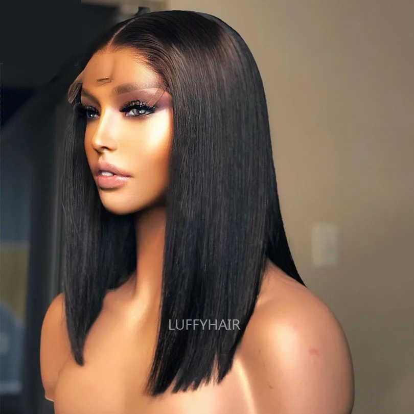 Full Lace Bob Wigs Human Hair 200 Density Transparent Full Lace Wig for Women 14 inch Short Straight Bob Wigs