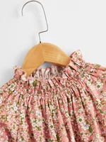 Robe à manches longues de style étranger pour filles, bord d'oreille élastique, petite fleur, douce, fraîche, printemps, automne 3