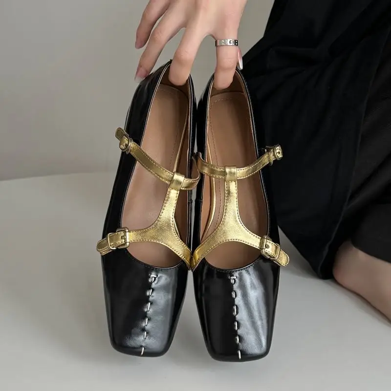 

Soft Sheepskin Genuine Leather Women Heels Shoes Square Toe Design Comfortable Fashion Low Heel Shoes Four Seasons Shoes