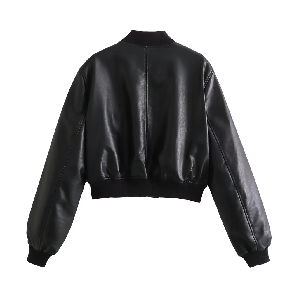UNIZERA2023 Autumn and Winter New Women's Fashion Versatile Short Motorcycle Faux Leather Pilot Jacket Coat Leather Coat 2