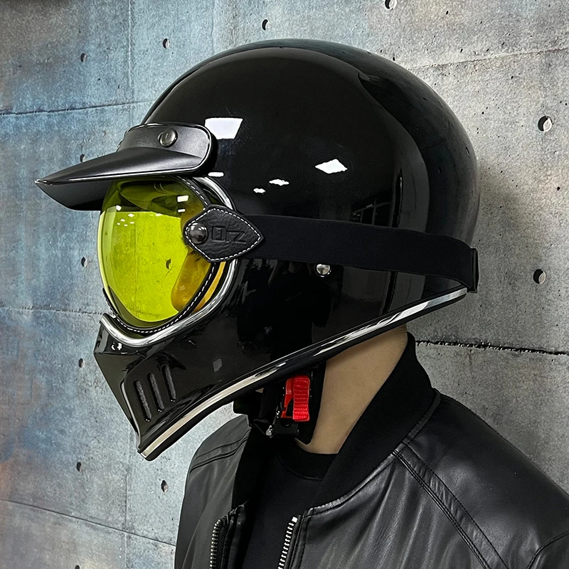 Casco de moto retro de cara completa, Jet, aprobado por DOT, cafe | - AliExpress