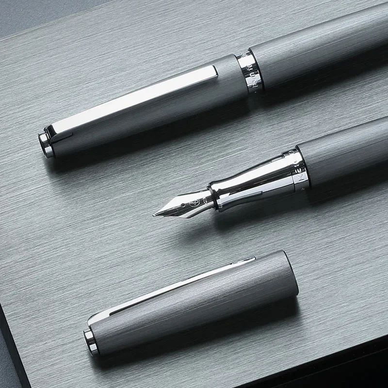 jinghao-kaco-balance-series-metal-grey-with-silver-clip-fountain-pen-05mm-f-nib-inking-pens-for-business-office-christmas-gift