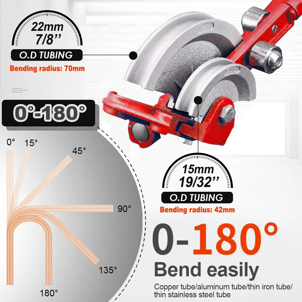 15 + 22mm O.D Tubing Benders Double-Grooue for Home Improvement Tap Water Copper Pipe Hard Pipe 180 Degree Heavy Duty Bender