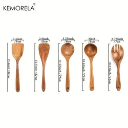 Premium Teak Wooden Kitchen Utensil Set - 5-Piece Cooking Spoon and Tool Collection (5PCS-A)