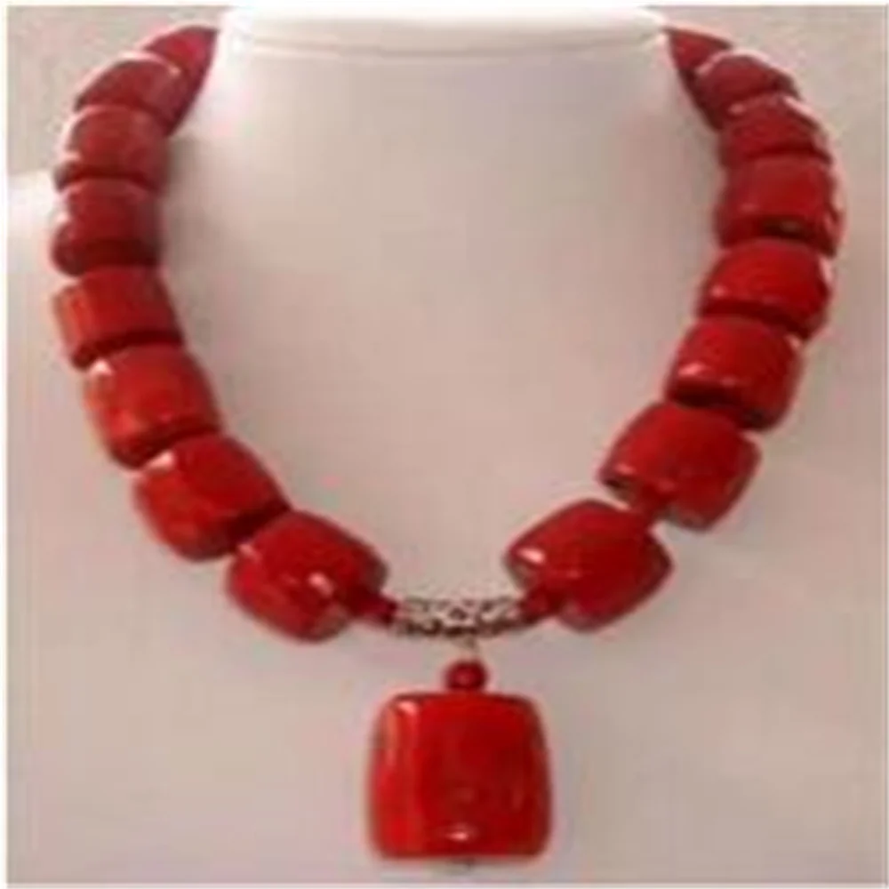 

Jewelry Pearl Necklace Amazing Red Cylinder Coral Beads Fashion Jewelry Necklace 18" Free Shipping