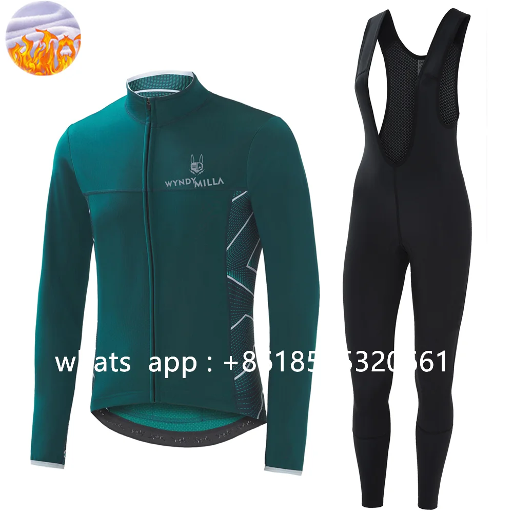 Men's Winter Cycling Jacket Long Sleeve Thermal Fleece Suspender Trousers Set Ciclismo Hombre Outdoor Bike Mtb Light Clothing