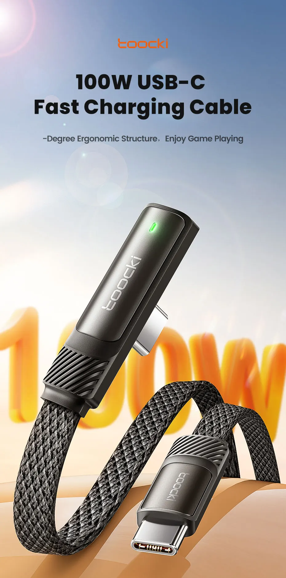 90 Degree USB C to USB C Cable PD 100W 5A Fast Charging Type C Cable for Laptop