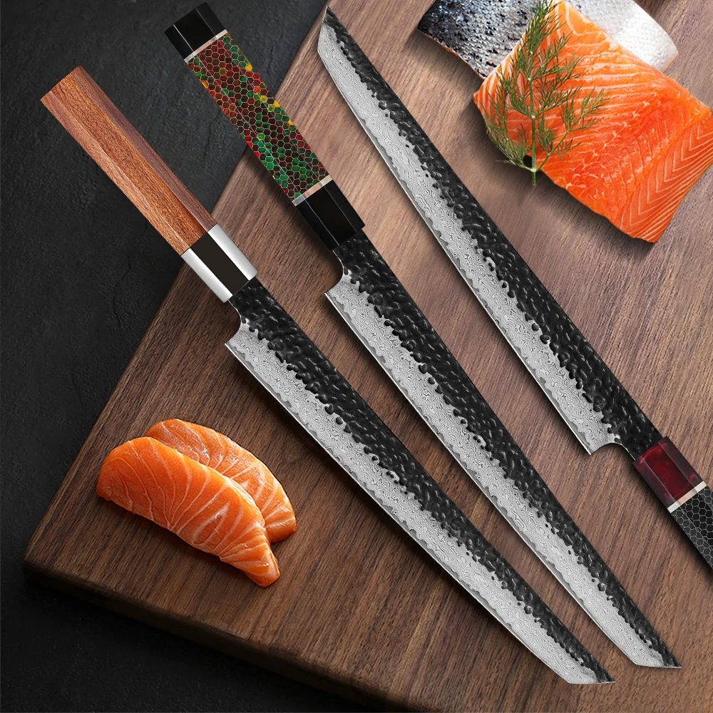 TURWHO couteau à Sushi en filet de poisson 10.5 67 couches en acier damas,  couteaux de Chef japonais Sashimi tranchant couteau à saumon, manche de  bricolage - AliExpress