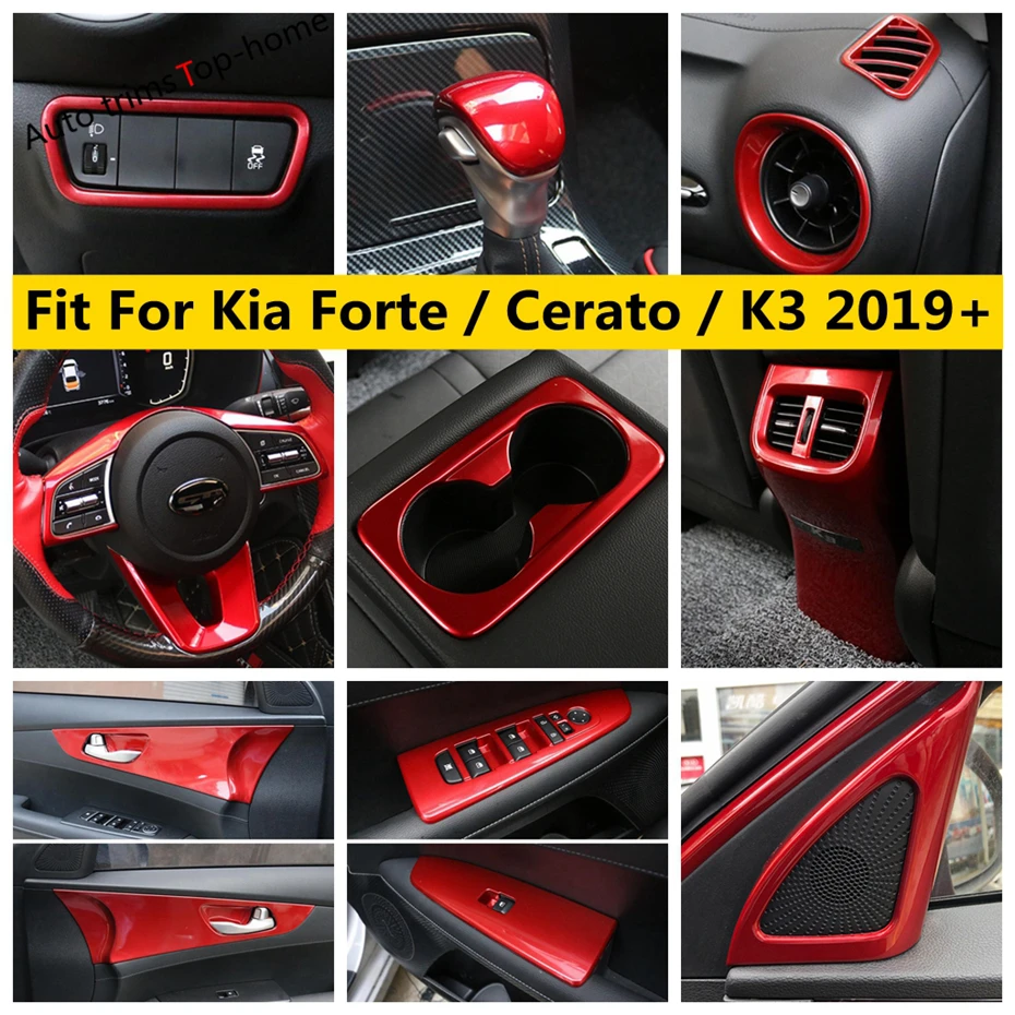 Red Accessories For Kia Forte / Cerato / K3     Dashboard Air Vent  Steering Wheel Head Light Lamp Handle Bowl Cover Trim