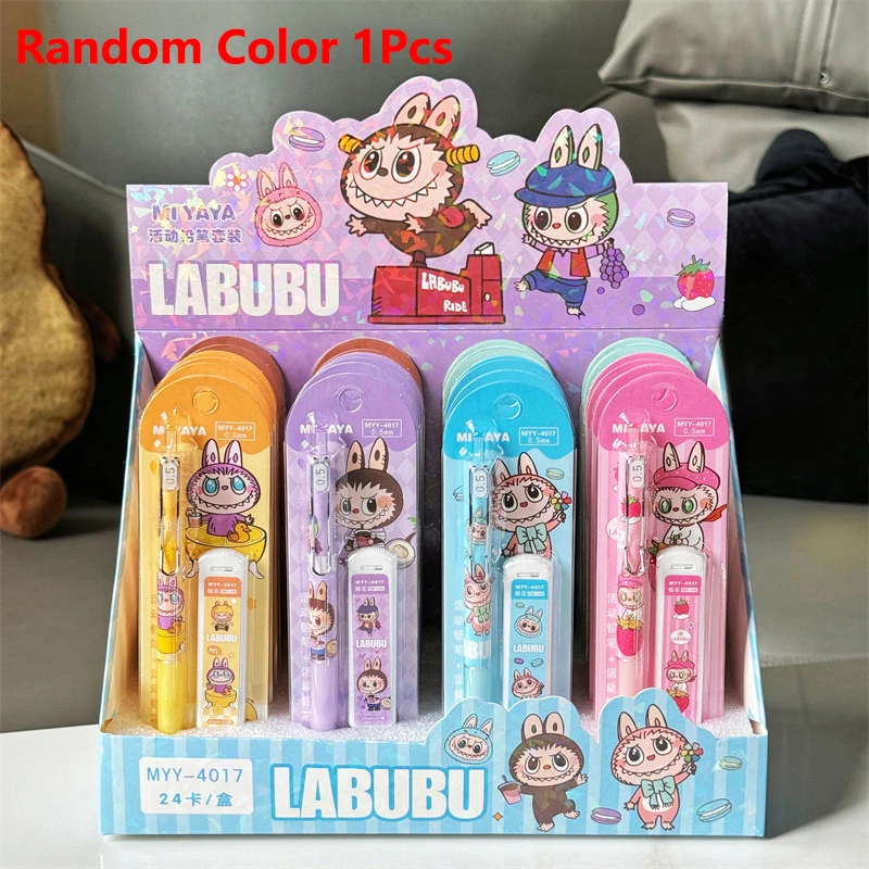 Cartoon Anime Labubu Automatic Pencil Refill Set Cute Kawaii Student Pressing Mechanical Pencil Set Student Stationery Gifts wooden pencil set