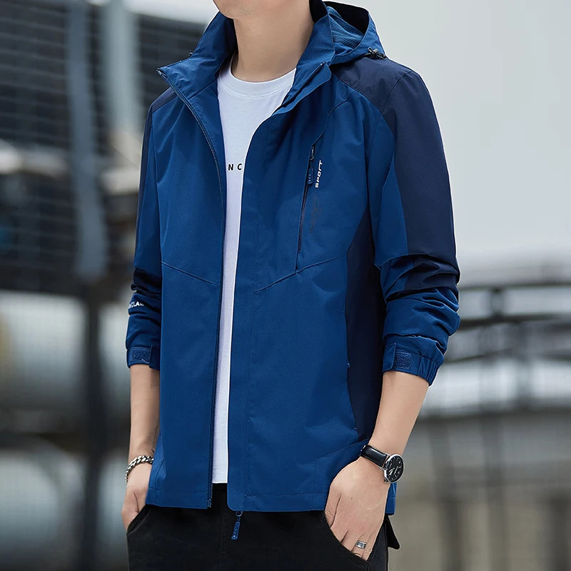 Spring Autumn Men's Hooded Zipper Solid Color Printing Long Sleeved Cardigan Jacket Coats Office Lady Fashion Casual Tops