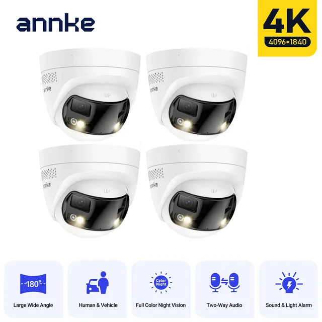 ANNKE 4K 8MP POE caméra de Surveillance double objectif caméra poe extérieure 1/2/4 pièces couleur Vision nocturne CCTV caméra de sécurité vidéo pour NVR 1