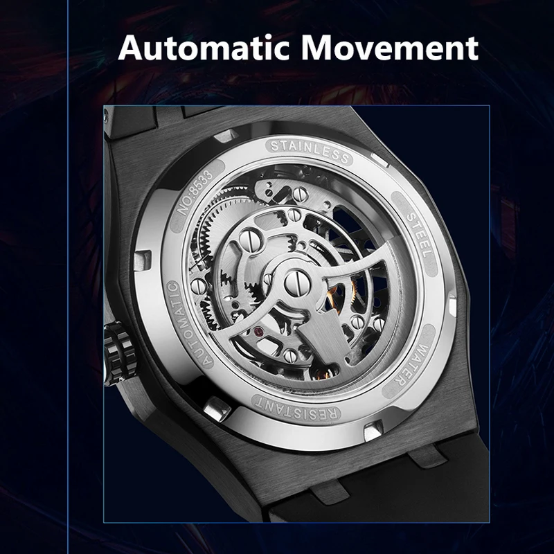 Top AILANG meccanico automatico da uomo Tourbillon cinturino in caucciù con cassa in acciaio nero impermeabile_voghion.com