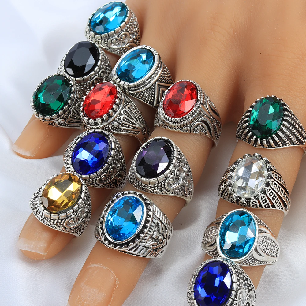 Bulk lots 20pcs Color Mix Big Crystal Stone Vintage Rings