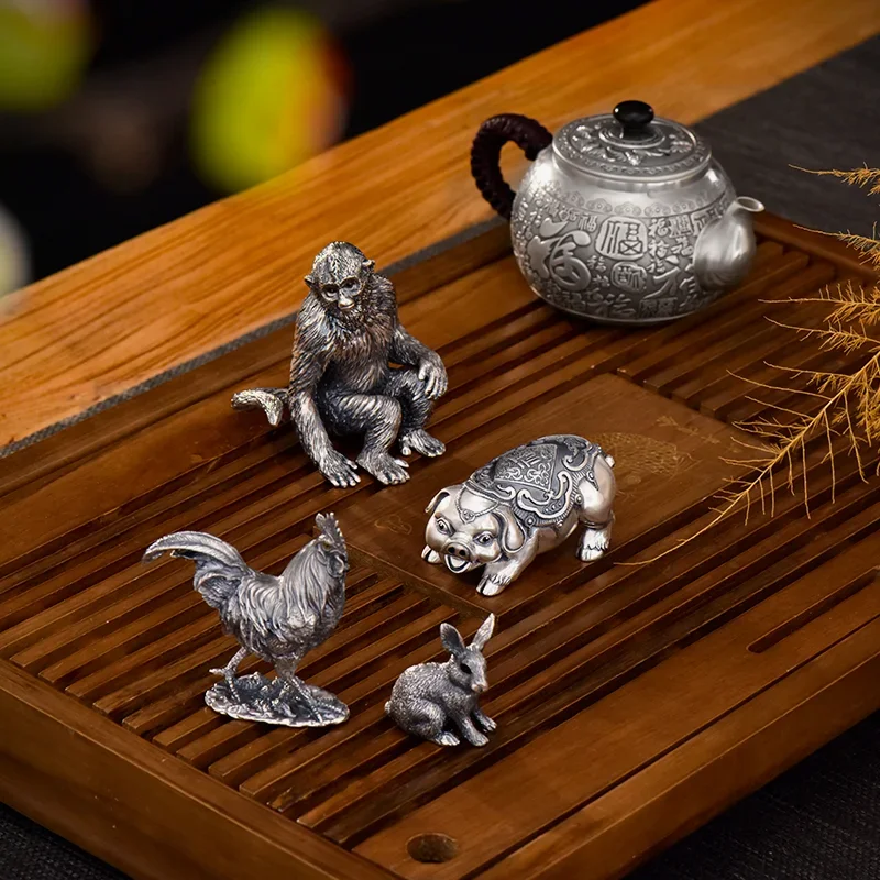Twelve Zodiac Tea Pet Sterling Silver 999 Tea Table Decoration Pieces Boutique Can Be Soaked and Raised Collectible Play