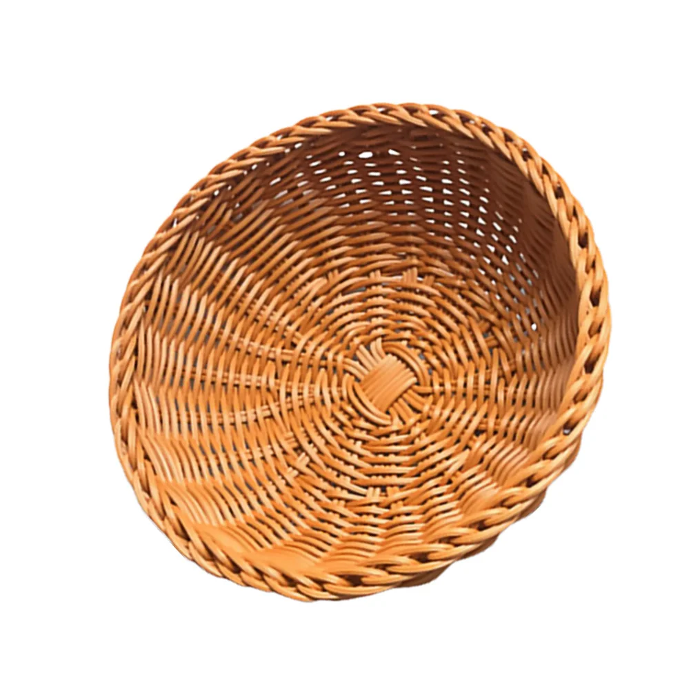 

Woven Storage Basket Rustic Fruit Basket Flat Basket Tray Round Bread Basket Serving Basket for Bread Fruit Vegetable Storage