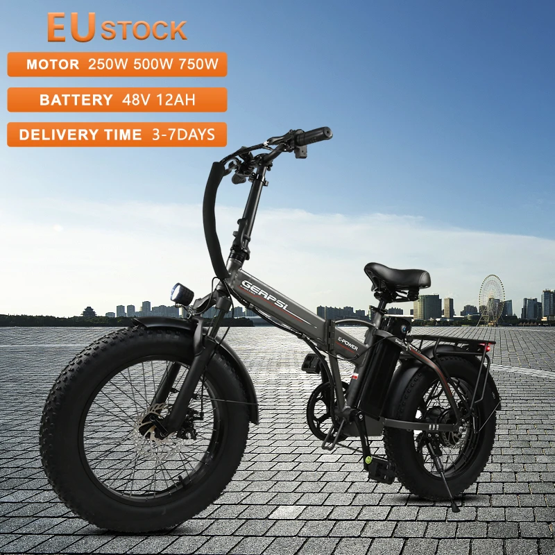 

EU Stock Folding Electric Bike 48V 12AH 250W 1000W 20*4-inch Fat Tire Ebike City Mountain Variable Speed Aldult Electric Bicycle