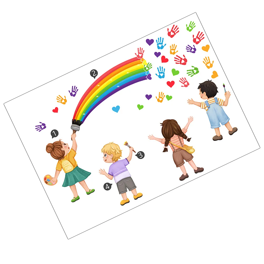 Cartoon DIY Collage Self-adhesive Rainbow Children's Room Wall Stickers Decoration Stickers Pvc Decal for Classroom photo frames collage 10 pcs for wall or table red 18x24 cm mdf
