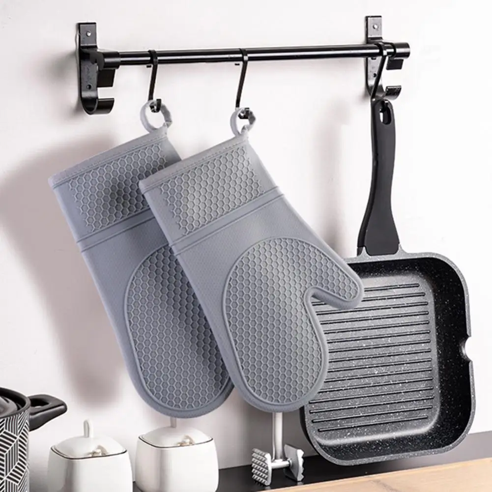 1Pc Premium Kitchen Mittens Reusable Silicone Oven Mitts Heat Insulation Anti-scalding Kitchen Microwave Anti-hot Mittens