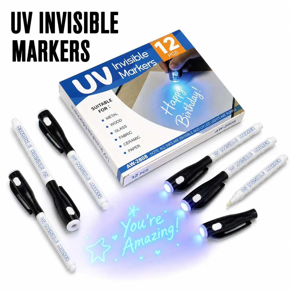 12 Pcs UV 보이지 않는 잉크 펜 UV 라이트 사라지는 마커 완벽한 공예 만..