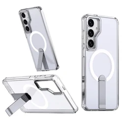 Luxury Wireless Magnetic Charging Stand Case with Clear Cover Holder - Galaxy S25 Ultra (Clear)