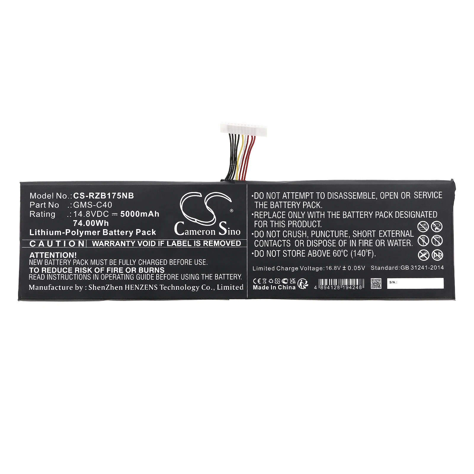 

laptop battery for 5000mAh Li-Polymer 14.8V 74.00Wh for Razer Blade Pro 17 RZ09-00991102 Blade Pro 2015 GMS-C40 961TA005F