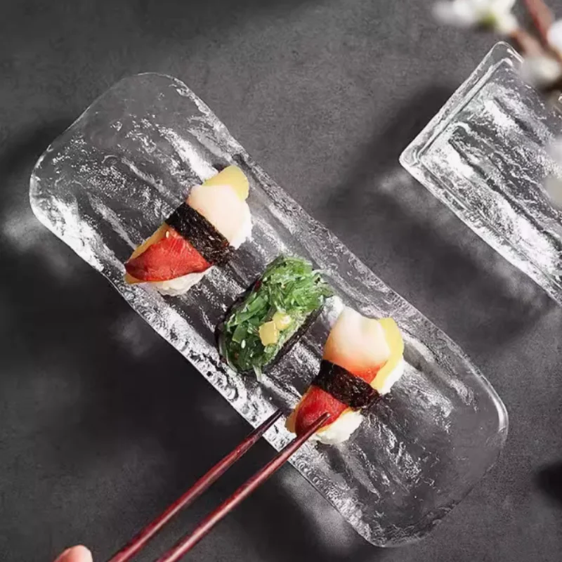 Japanese glass sashimi board, ice river sushi, kitchen dishes, tableware, dinner, cake, restaurant, bar, family garden