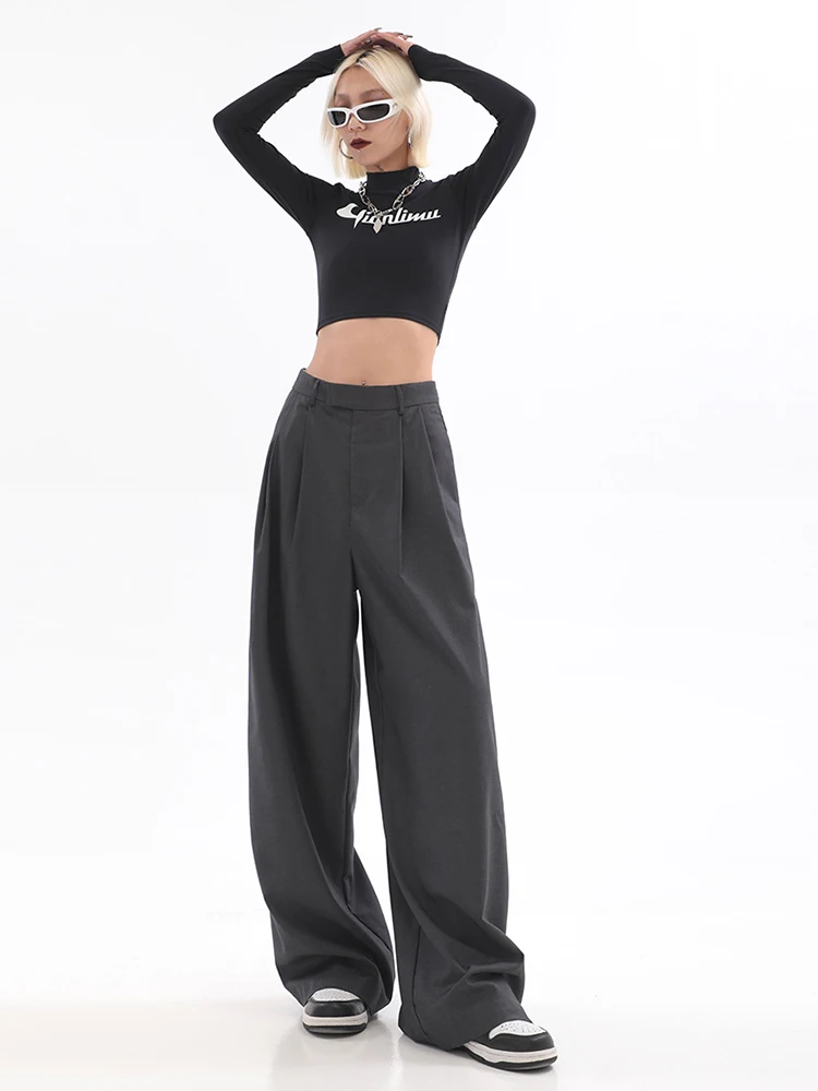 Baggy Loose Wide Leg Pants Straight Women Spring Summer Pleated Solid Color Long Trousers 2023 New Y2K Streetwear Korean Fashion