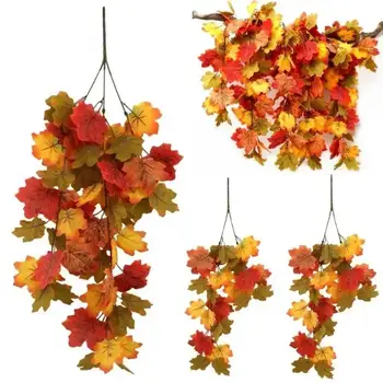 2025 Halloween Simulated Maple Leaf Vine Wall Hanging Autumn Party Wall Hanging Rattan Harvest Festival Leaf Rattan Maple Decor
