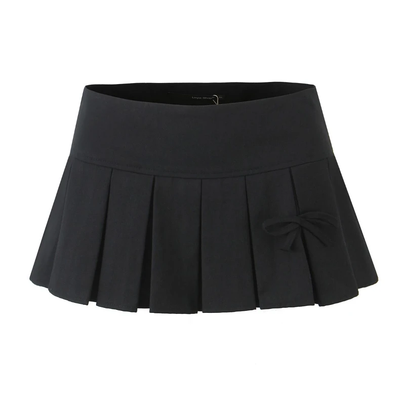 HOUZHOU Black Super Mini Skirt Women Preppy Style Low Waist Bow Tied Slim Sexy Y2k Pleated Skirt Shorts 2024 Spring Summer energetic pei peo pet sheet dia 270mm for flsun super racer build plate double side textured smooth spring steel sheet print bed